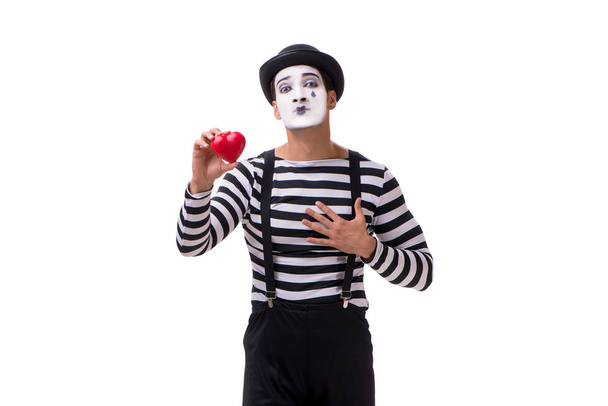 Mime holding red heart isolated on white background  - Photo, Image