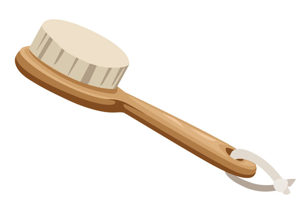 Brush for bath. Wooden handle. Colorful bath icon. Flat vector illustration isolated on white background. - Vector, Image