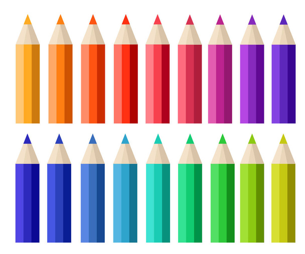 Big collection of colored pencils. Flat cartoon style. Vector illustration isolated on white background. - Vector, Image