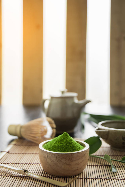 Matcha. Organic Green Matcha Tea ceremony. Matcha powder. Cooking with matcha, recipe - Foto, Imagem