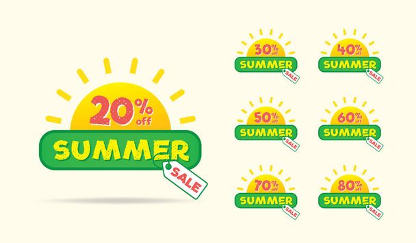 Summer Sale sun on the tag heading design for banner or poster. Sale and Discounts Concept. Vector illustration. - Vetor, Imagem