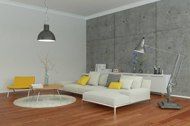 betonfal belső kialakítás modern nappali - Fotó, kép