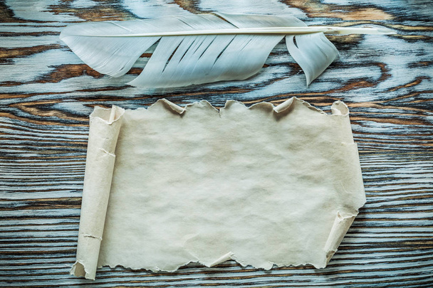 Vintage paper scroll quill on wooden board - Fotografie, Obrázek