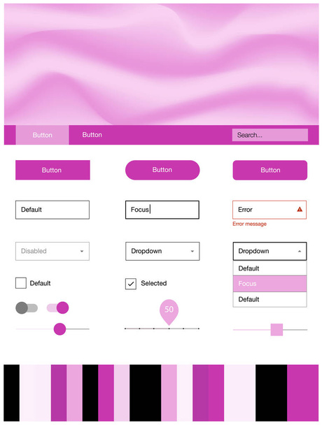 Светло-розовый вектор ui ux комплект с линиями, овалами. Красочная иллюстрация в абстрактном стиле Мемфиса с градиентом. Простой красочный дизайн для веб-сайтов
. - Вектор,изображение