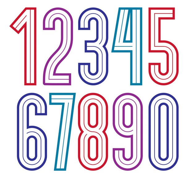 Set of vector bold tall numbers made with white lines, best for use in corporate logotype design. - Vector, Image