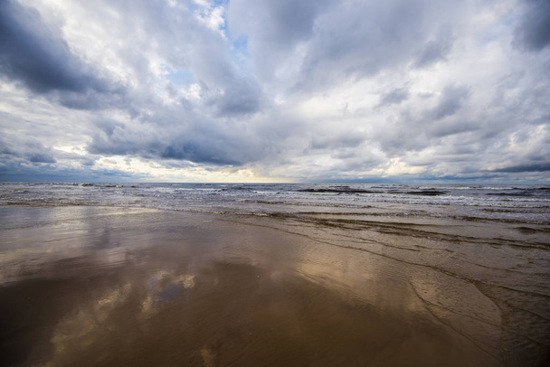 A view of the Baltic seacoast on a cloudy autumn day, Latvia - Photo, Image