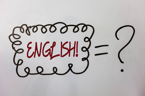 Word metin İngilizce motivasyonel ara yazma. İngiltere'ye insanları veya dil fikirler mesajları ilgili için iş kavramı doodle beyaz arka plan eşit soru işareti şüphe sorular - Fotoğraf, Görsel