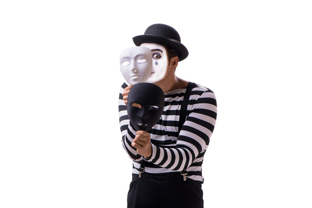 Pantomime mit Masken auf weißem Hintergrund - Foto, Bild