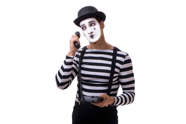 Mime with telephone isolated on white background - Фото, изображение