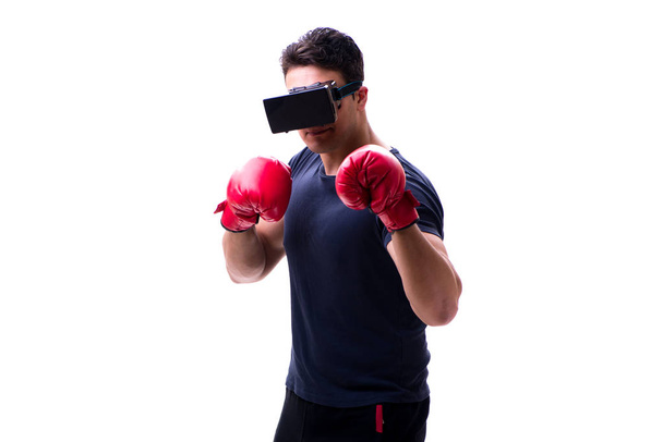 Man playing with virtual reality glasses on white background - Foto, immagini