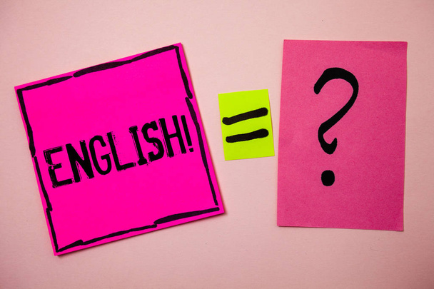 Λέξη σύνταξη κειμένου Αγγλικά παρακινητικές κλήση. Επιχειρηματική ιδέα σχετικά με Αγγλία τους ανθρώπους ή τα μηνύματά τους γλώσσα ιδέες αμφιβολίες ίσον ερωτηματικά ερωτήσεις εμπνευστικός - Φωτογραφία, εικόνα