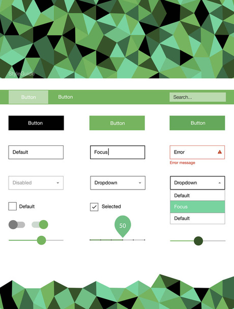 Světle zelená vektorový design ui kit s mozaikou. Uživatelského rozhraní Ux sada s barevnými polygonální pozadí v jeho záhlaví. Moderní šablony pro vaše vstupní stránka. - Vektor, obrázek