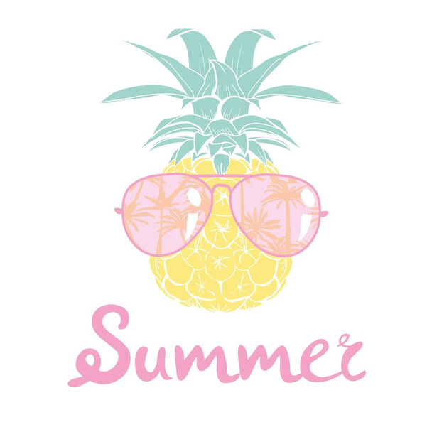 pineapple with glasses tropical, vector, illustration, design, exotic, food, fruit - Вектор, зображення