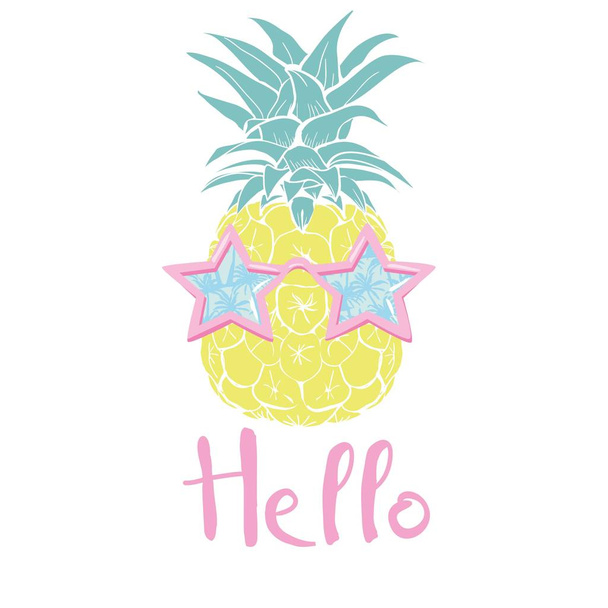 pineapple with glasses tropical, vector, illustration, design, exotic, food, fruit - Vektor, kép
