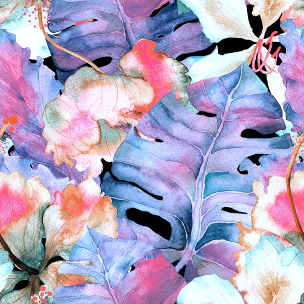 Watercolor tropical pattern. - Photo, Image