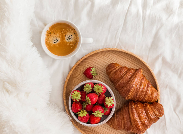 Breakfast in bed, top view - Photo, image