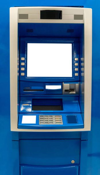 blauer Geldautomat. die Stationsautomaten - Foto, Bild