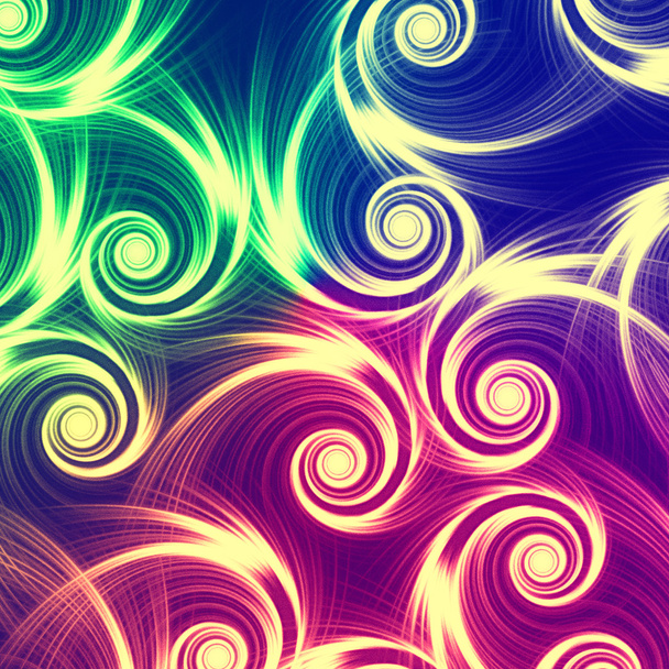 beige spiralen in groen, blauw en violet achtergrond - Foto, afbeelding