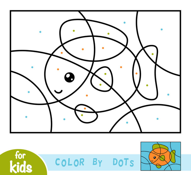 Kleur door puntjes, onderwijs spel voor kinderen, vis - Vector, afbeelding