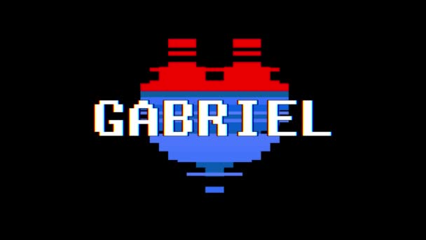pixel heart GABRIEL word text glitch interference screen seamless loop animation background new dynamic retro vintage joyful colorful video footage - Footage, Video