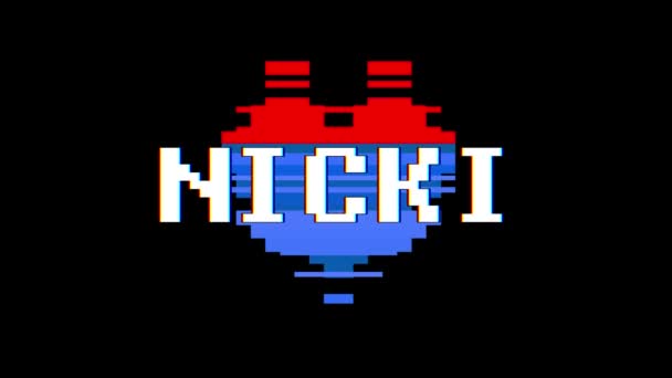 pixel hart Nicki woord glitch interferentie scherm naadloze loops tekstanimatie achtergrond nieuwe dynamische retro vintage vrolijke kleurrijke videobeelden - Video