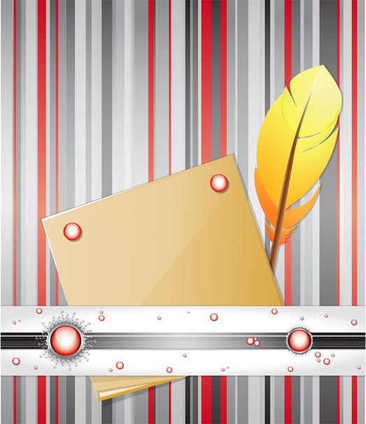 Red - gray background with feather and paper. - Vector, Image