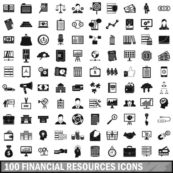 100 financial resources icons set, simple style  - Vector, Image