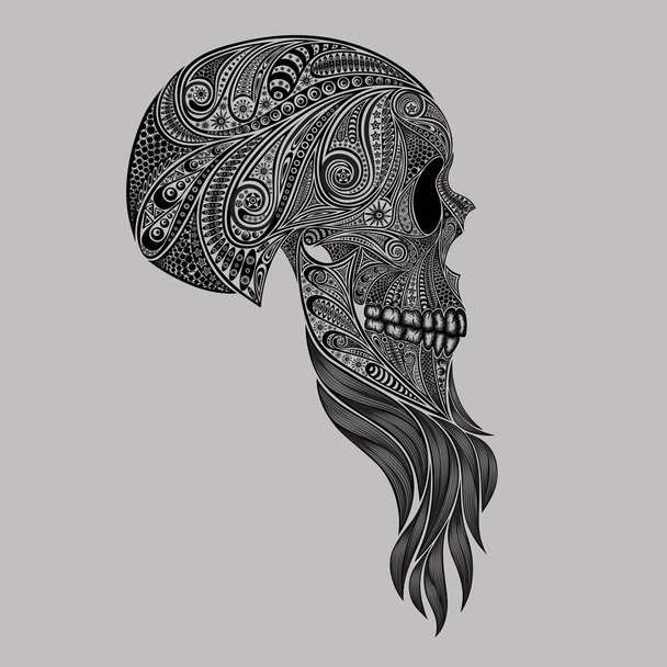 Hipster muerto con barba. El cráneo humano está compuesto de hermosos patrones.
 - Vector, imagen