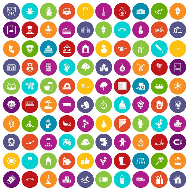100 školky ikony nastavit barvu - Vektor, obrázek