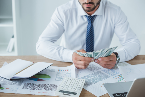 cropped image of business adviser counting money in office - Photo, Image