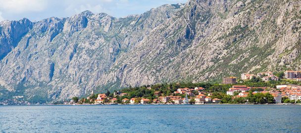 View on the old european city at boka-kotor bay surrounded mountains in Adriatic sea coastline, Montenegro. - Foto, Bild