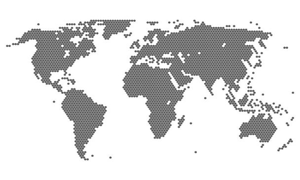 Hexágono pontilhado mapa do mundo. Mapa do mundo do ponto abstrato. Pixel mapa cinza isolado no fundo branco. Vetor eps10
. - Vetor, Imagem
