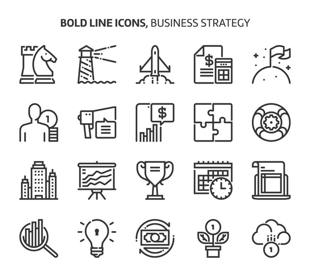 Business strategy, bold line icons. The illustrations are a vector, editable stroke, 48x48 pixel perfect files. Crafted with precision and eye for quality. - Vector, Image