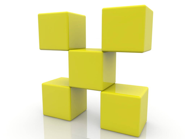 Construction of yellow toy blocks on white - Photo, Image