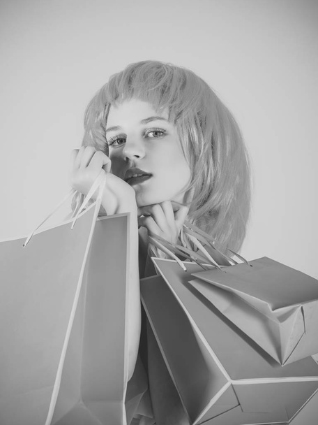 girl with gifts. Sale and black friday - Valokuva, kuva