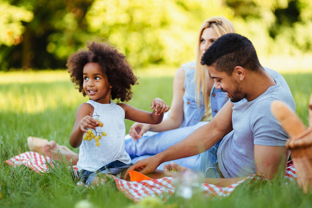 Happy family having fun time together on picnic - Foto, imagen