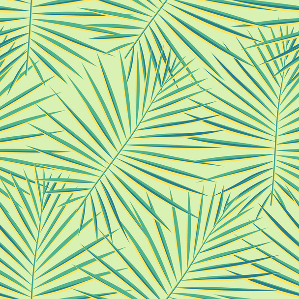 Tropical palm leaves pattern seamless background. Exotic fashion trendy floral foliage pattern. Seamless beautiful botany palm tree summer decoration design.Vector pattern print for swimwear wrapping. - Vetor, Imagem