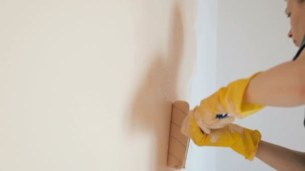 Nő festészet fal a szobában - Felvétel, videó