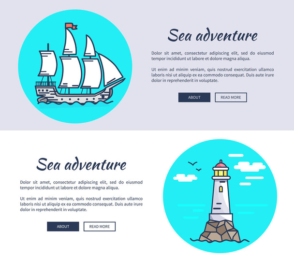 Set of Banners Dedicated to Sea Adventure - Вектор,изображение