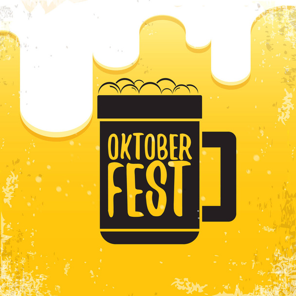 vector oktoberfest hand drawn label on beer background.Vintage graphic octoberfest poster, flyer or banner design template with beer - Vecteur, image