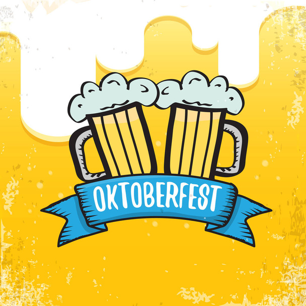 vector oktoberfest hand drawn label on beer background.Vintage graphic octoberfest poster, flyer or banner design template with beer - Wektor, obraz