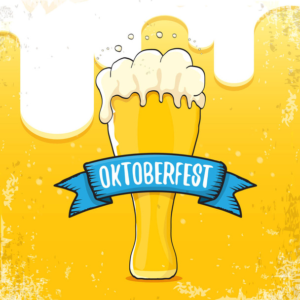 vector oktoberfest hand drawn label on beer background.Vintage graphic octoberfest poster, flyer or banner design template with beer - Vektor, obrázek