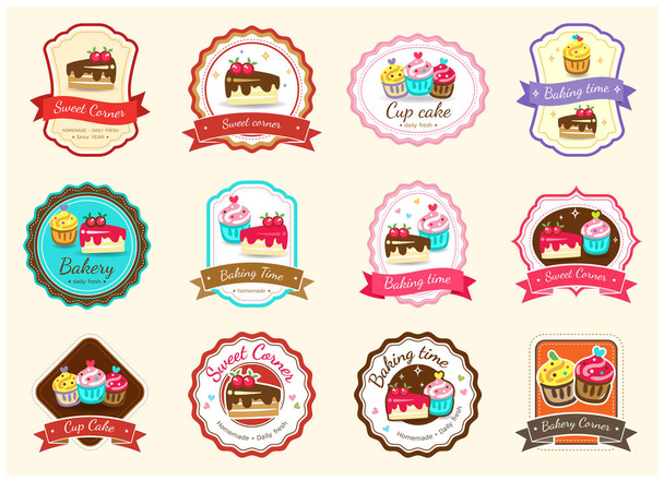 Набор милый сладкий знак пекарни и логотип
 - Вектор,изображение