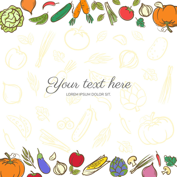 Fruits and vegetables cute banner background template with copy space for promotional or sales event - Vector, Image