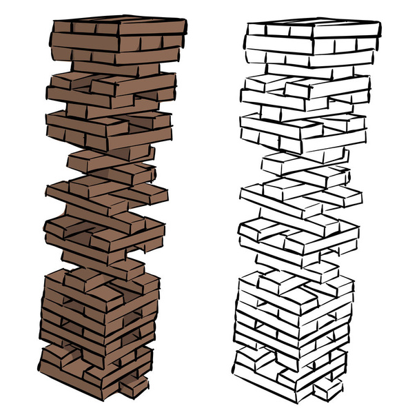bloque de construcción de madera marrón torre vector ilustración dibujo garabato mano dibujada con líneas negras aisladas sobre fondo blanco
 - Vector, Imagen