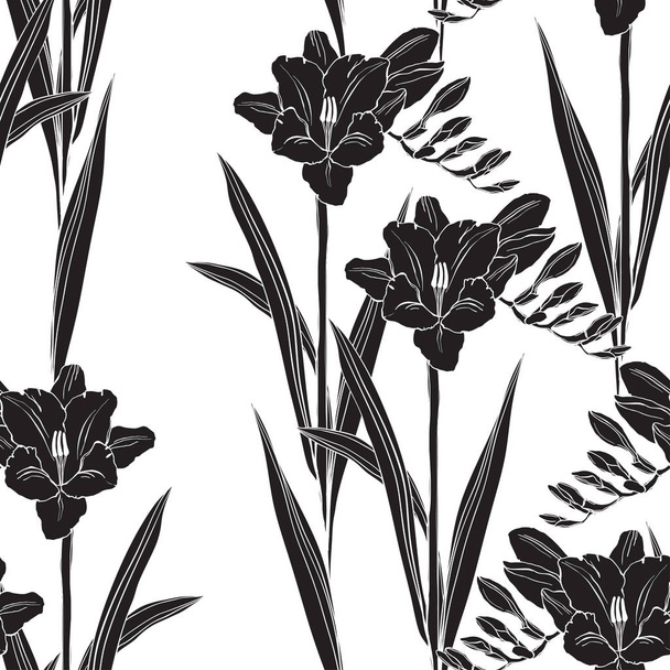 Seamless pattern with hand drawn freesia flowers. - Wektor, obraz
