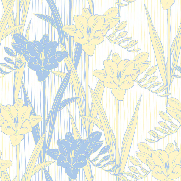 Seamless pattern with colourful freesia flowers. - Vektor, obrázek