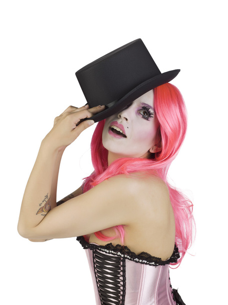 een modieuze vrouw met zwarte hoed - Foto, afbeelding