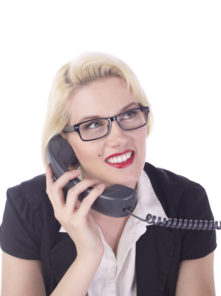 een vrouwelijke kantoorbediende beantwoorden, oproepen - Foto, afbeelding