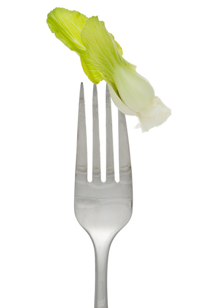 a fork with a slice lettuce - Photo, Image